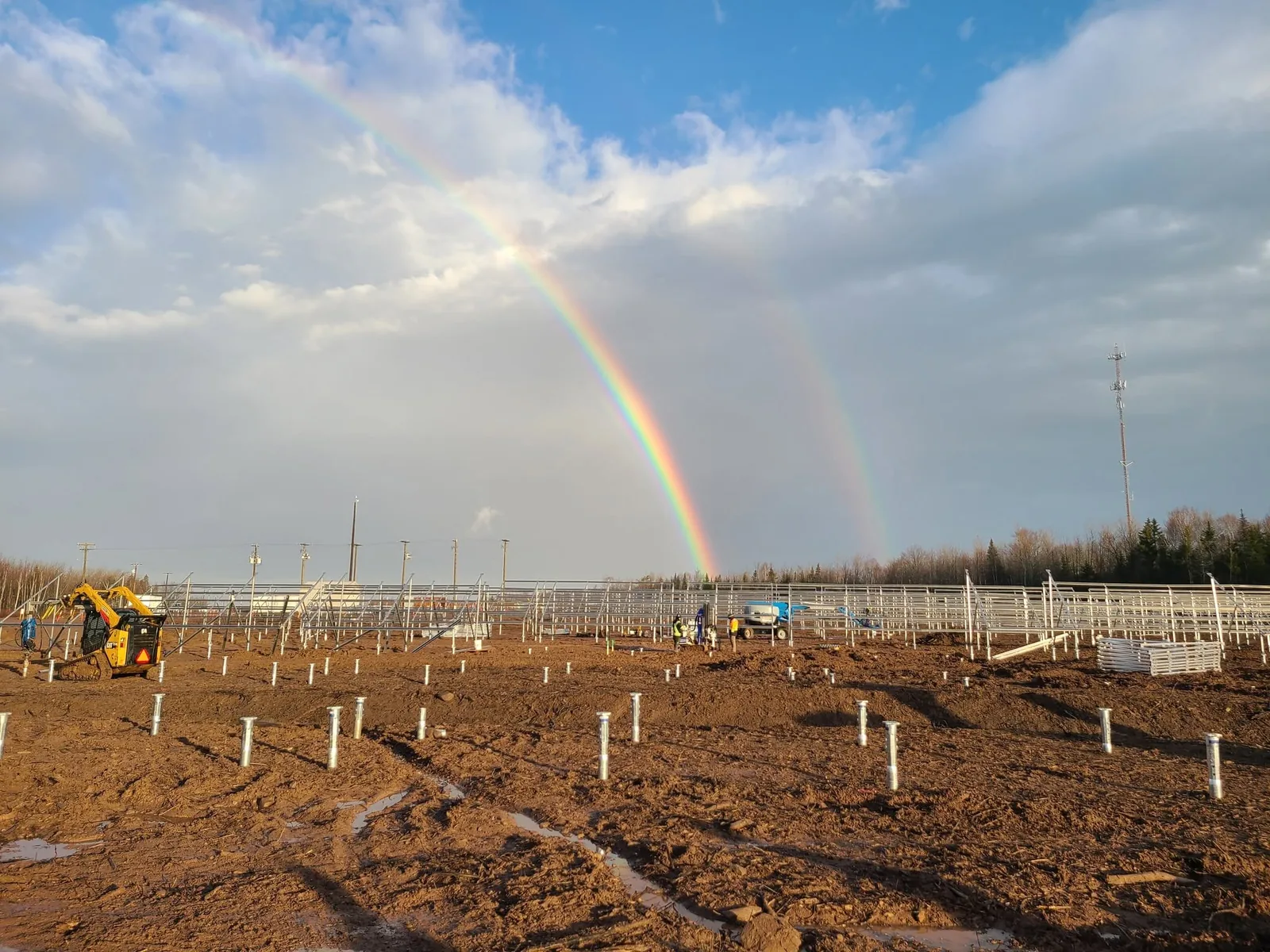 Commercial solar farm ground screw racking installation, Nova Scotia