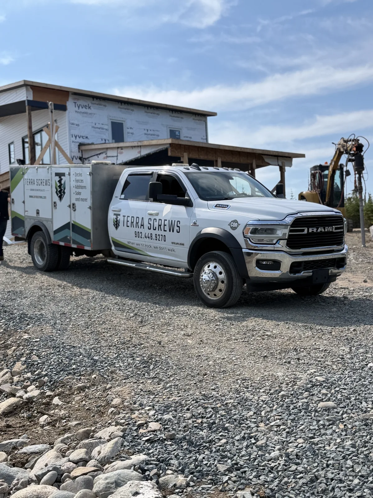 Terra Screws work truck on a Nova Scotia new-build job site